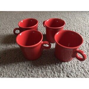 4 Fiesta Contemporary Red Coffee Mugs  Ring Handle EUC